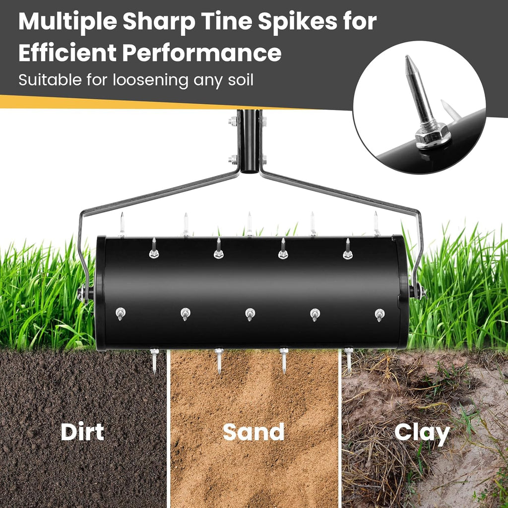 IRONMAX Rolling Lawn Aerator, Sand/Stone Filled Manual Dethatching Soil Aerating Push Tool with Ergonomic Handle, Grass Aerator Lawn Tool for Yard, Garden, Lawn Health Care (21''W x 51''H)