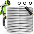Metal Garden Hose 100 ft Stainless Steel Heavy Duty Water Hose with 10 Function Nozzles Flexible Lightweight Kink-Free Leakproof Sturdy Hoses Pipe 3/4" Brass Fitting for Outdoor Yard Lawn RV