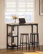 Small Bar Table Set for 2, Bar Table and Chair Set for 2, Kitchen Table for 2 with 2 Storage Shelves & Wine Glass Holder, Dining Table for Small Apartment, Dining Room, Black