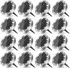 16 Pack Solar Ground Lights Outdoor, 8 LED Mini Flat Solar Disk Lights, IP65 Waterproof Anti-Rust Disc Light, Landscape Lighting for Garden Pathway Yard Walkway Driveway Lawn,Cool White
