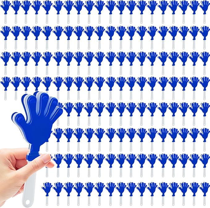 120 Pcs Hand Clappers Noisemakers 7.5 Inch Clappers Noisemakers Plastic Hand Clappers for Birthdays Game Football Sporting Events Cheers Supplies Dance Basketball Football Noisemakers(Bule and White)