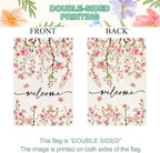 Baccessor Spring Summer Welcome Garden Flag 12.5 x 18 Inch Double Sided Burlap Pink Floral Cherry Blossom Farmhouse Small Yard Flag Summer Holiday Seasonal Outdoor Outside Decoration