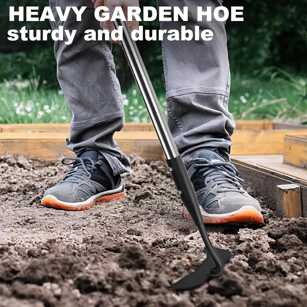 Garden Hoe, Long Handle Hoe Garden Tool with Non-Slip Silicone Cover, 56-Inch Stainless Steel Handle, Heavy Duty Hoe with Durable Blade, for Digging Loosening Weeding Planting