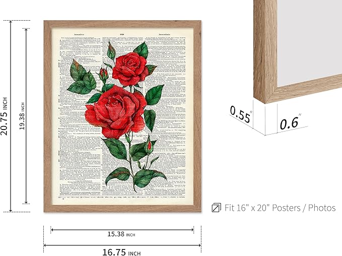 Poster Master Dictionary Art Poster - Red Roses Print - Flower Art - Floral Art - Gift for Men, Women & Florist - Minimal Decor for Living Room, Bedroom, Dorm or Flower Shop, 16x20 Beige Framed