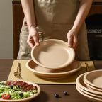GZG 8 Inch Ceramic Dinner Salad Plates Set of 4, Rustic Matte Glaze Stoneware Dinnerware Set, Microwave & Dishwasher Safe, for Salad, Dessert, Appetizer, Everyday Use(Warm Sand)