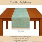 Chardin home Natural Jute Table Runner 13x48 Inch – Vintage Boho Rustic Table Decor – Handwoven Table Runner in Natural Jute and Aqua Turquoise – Farmhouse Dining or Console Table Accent