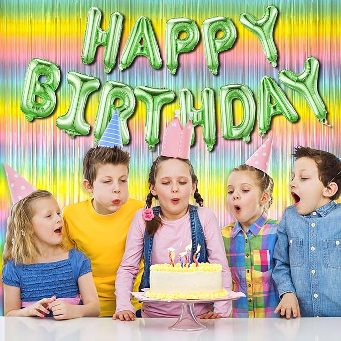 Pastel Rainbow Foil Fringe Curtain Streamers Party Backdrop Foil Fringe Backdrop Curtains Tinsel Streamers for Birthday Party Decorations