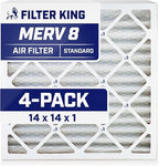 Filter King 14x14x1 Air Filter | 4-PACK | MERV 8 HVAC Pleated A/C Furnace Filters | MADE IN USA | Actual Size: 13.5 x 13.5 x .75"