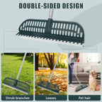 Artificial Turf Rake with 18in Double-Sided Heads, 32-61 Inch Turf Brush Grass Rake for Artificial Grass, Turf Grass Broom for Garden Lawn Artificial Turf Leaves Pet Hairs