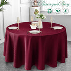 Biscaynebay Textured Fabric Christmas Round Table Cloth 90", Burgundy Water Resistant Washable Folding Table Cloths for Dining, Kitchen, Wedding & Parties Machine Washable
