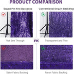 SquarePie Sequin Backdrop Less Transparent Background Sparkly Curtain for Wedding Halloween Party 6FT x 8FT Purple