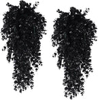 RECUTMS Artificial Plant Hanging Eucalyptus Leaf Fake Outdoor Faux Plastic Greenery for Wall House Room Patio Indoor Home Shelf Office Decor (Black)