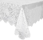 Juvale Lace Tablecloth - 60 x 97-Inch White Rectangular Table Cloth - Vintage Floral Scalloped Edge Elegant Dainty Tea Party Tablecloth & Wedding Reception Decor