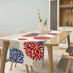 4th of July Table Runner, Blue Red Dahlia Flower American Patriotic Memorial Day Table Runner for Farmhouse Kitchen Dining Table Party Decor, 13x108inch