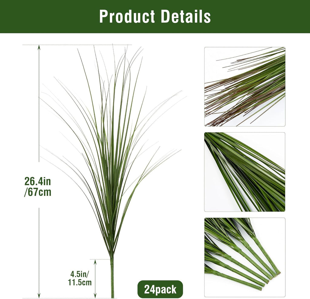 24PCS Fake Plants Artificial Wheat Grass Greenery Plastic Plants Fake Grass Artificial Plants for Outdoor Decor Artificial Grass Plant with Greenery Stems for Indoor Home Decoration 26.4"