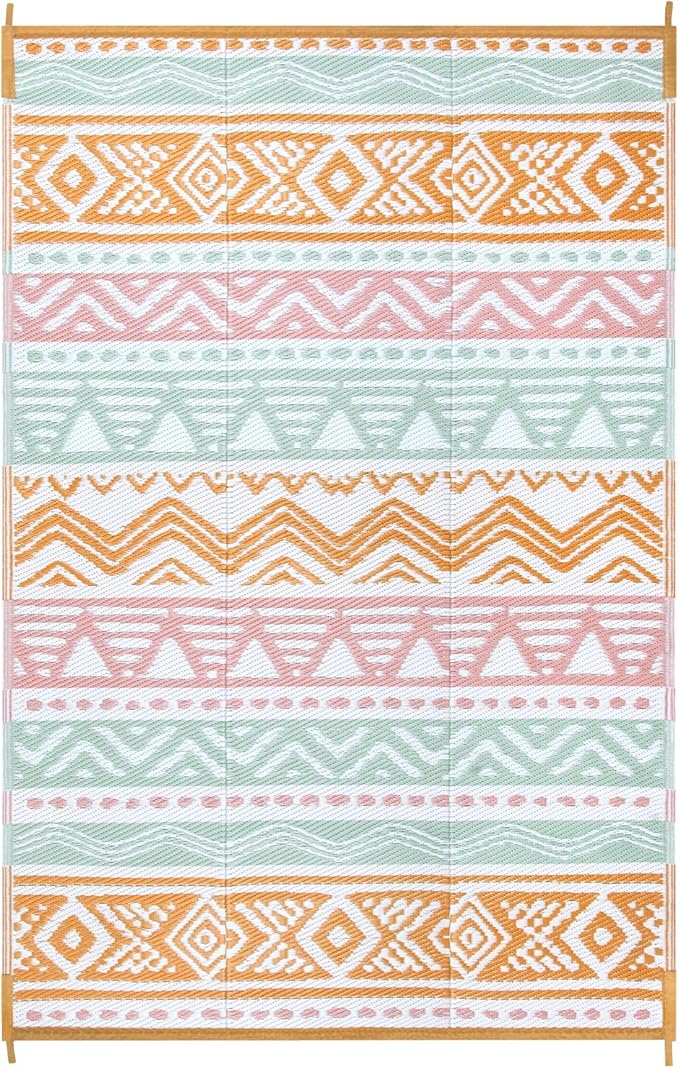 Lahome Waterproof Outdoor Rug 6x9, Reversible Outdoor Plastic Straw Rug for Camping, Large RV Outdoor Patio Rug, Outdoor Rugs Carpet for Porch Deck Backyard Balcony Picnic(Pink/Orange,6'x 9')