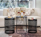 Y&M Set of 3 Stacking Coffee Table for Living Room, Nesting Side Table,Indoor End Tables for Bedroom, Outdoor Decorative Garden Stool with Heavy Duty Metal Frame Modern Industrial Decor - Black