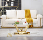 HomVent Modern Glass Coffee Table, with Stainless Steel, Living Room Table for Living Room Bedroom