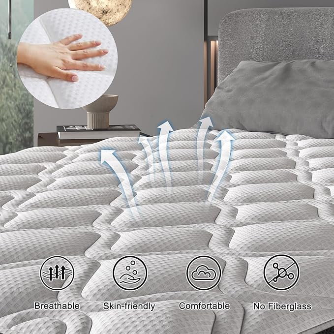 Queen Mattress, 12 Inch Hybrid Mattress in a Box with Individual Pocket Spring, Gel Memory Foam and Euro Top, Medium Firm Feel with Motion Isolation, Pressure Relief, Edge Support,Queen Size Black