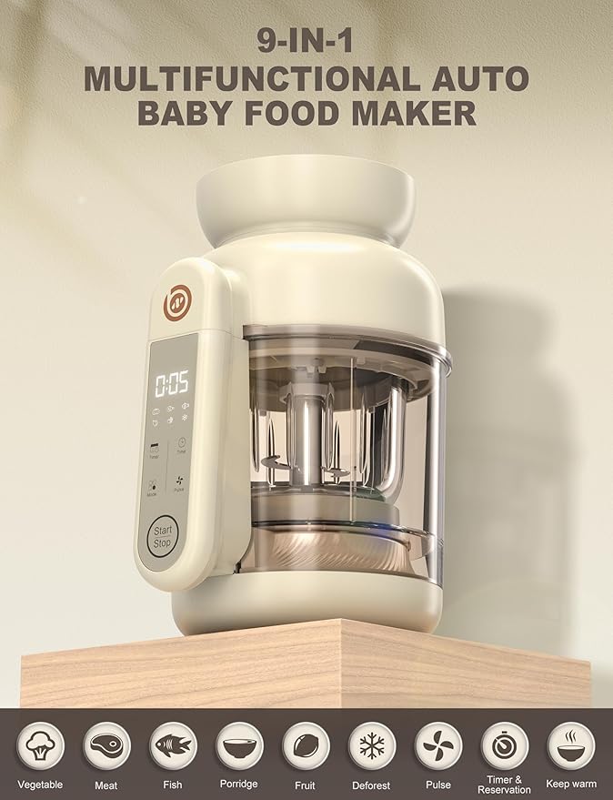 Auto Baby Food Maker, Glass Baby Food Mills, Baby Blender & Steamer and Puree Maker with Auto Cooking, Easy Cleaning, Dishwasher Safe, Cook at Home, Touch Screen Control