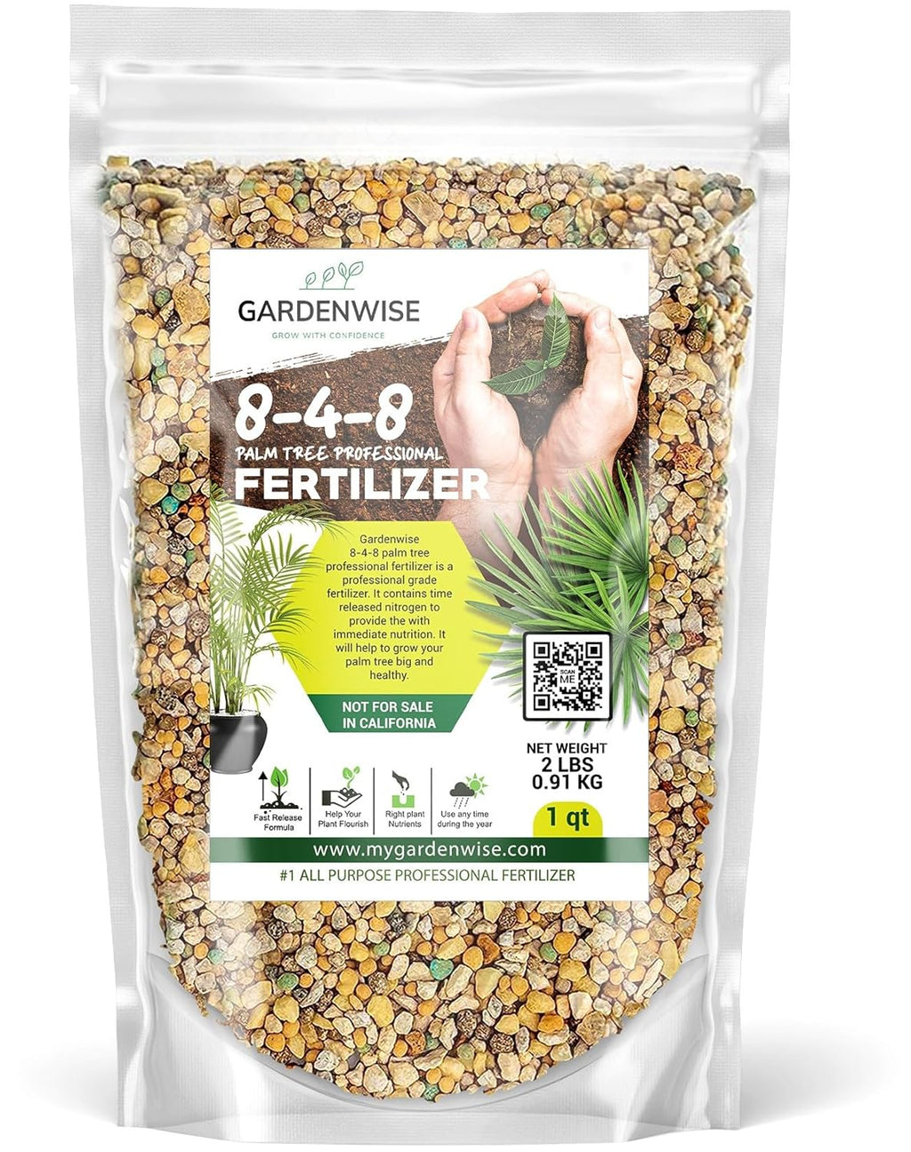 8-4-8 Professional Palm Tree Fertilizer Plant Food; for Indoor Potted Plants and Outdoor Landscape Palm Trees; Quick-Release Nitrogen Fertilizer and Continuous Feeding (1 Quart)