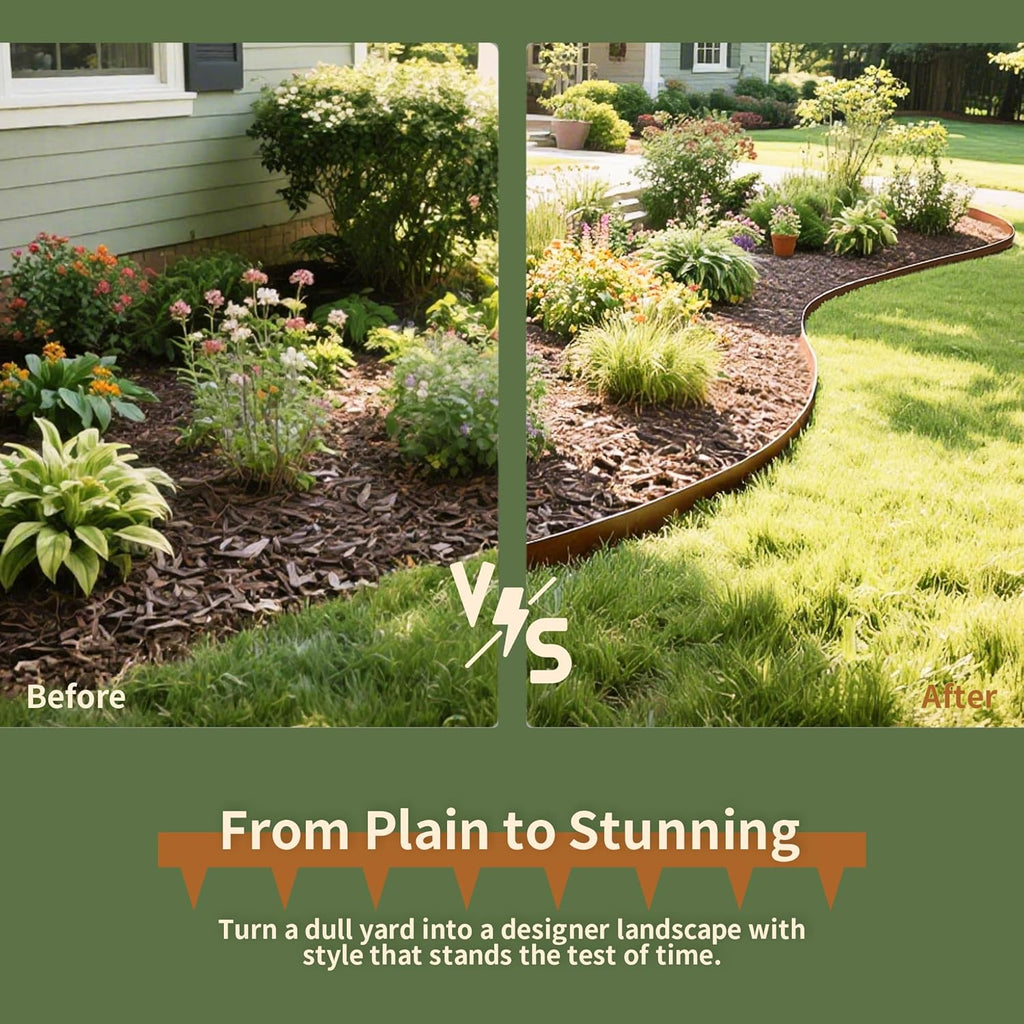 Worth Garden 33ft. Galvanized Steel Landscape Edging - 10-Pack 40" Metal Edging for Landscaping with 11 Stakes, Bronze Powder Coating Hammer-in Lawn Edging for Yard Pathway Divider