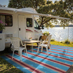 Lahome Striped Outdoor Rug 8x10 Patio Waterproof, Reversible Outdoor Plastic Straw Rug for Camping, RV Patio Rugs Outside Large Carpet for Porch Deck Backyard Picnic(Blue/Red,8'x 10')