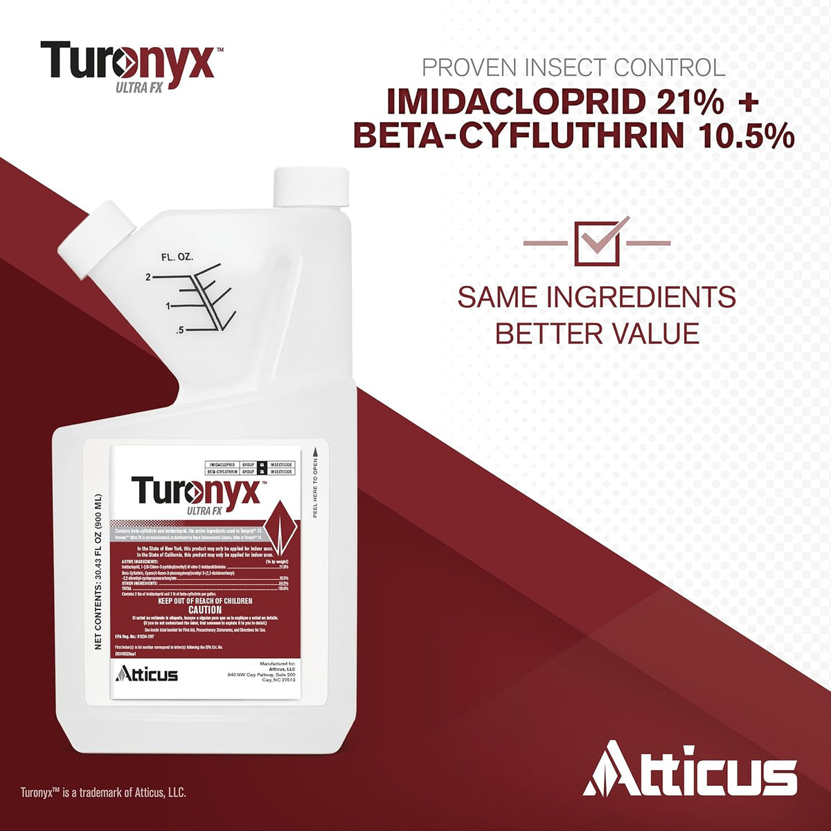 Atticus Turonyx Ultra FX Insecticide – Compare to Leading Brand – Pest Control for Indoor and Outdoor Use – Ants, Beetles, Roaches, Spiders, Fleas, Flies, Ticks (900 mL)