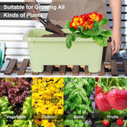Oliz Self-Watering Rectangle Planter Boxes 8-Pack, 15.7-Inch Window Box Planter with Drainage Holes & Trays, Pots for Vegetables, Herbs, Flowers, Garden Windowsill Balcony (Light Green)