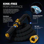 TITAN Flexible Garden Hose 50FT – Ultra Lightweight, Heavy Duty Water Hose with Brass Fittings & Jet Nozzle – Kink-Free, Non-Expanding, Durable Fabric Hose for Yard, Lawn, Car Wash, Outdoor Use