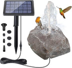 Solar Fountain Bird Bath with Solar Panel, Rockery Granite Water with 5 Nozzles Solar Water Fountain for Birdbath Outdoor, Pond, Patio Garden, and Fish Tank