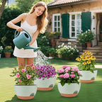 Vanslogreen Plant Pots 12inch Self Watering Pots, Set of 2 Plastic Planters with Drainage Holes and Saucers, Flower Pots for Indoor Outdoor Plants (Green)
