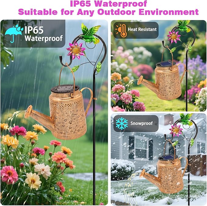 VOOKRY 2 Pack Hummingbird Metal Solar Watering Can Lights, Solar Lights Outdoor Waterproof, Gifts for Women Mom Mother's Day, Hanging Lanterns Decorative Garden Decor for Outside Yard Patio Lawn