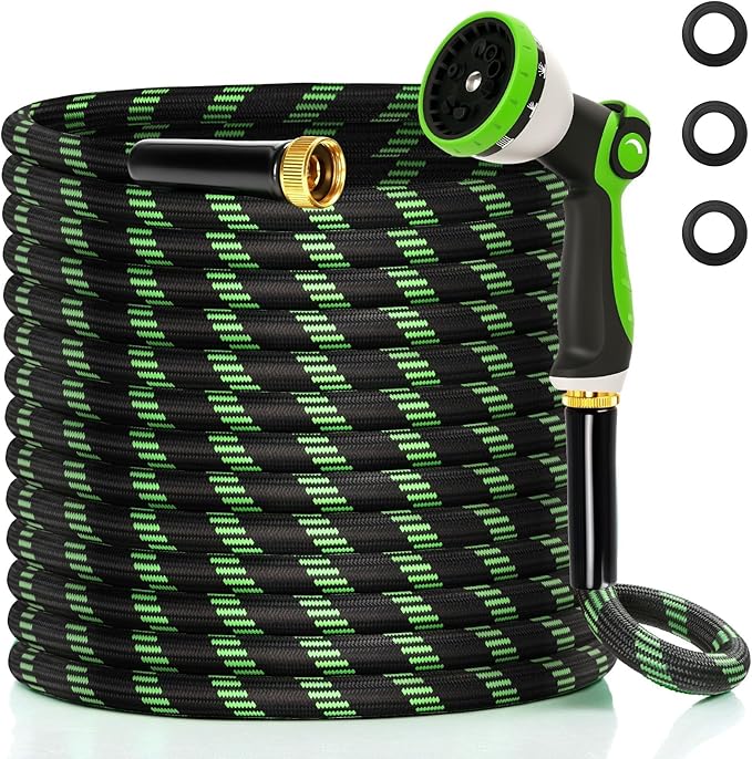 Garden Hose 75 ft Water Hose Flexible Non-Expandable Outdoor Heavy Duty Lightweight Leakproof Kink-free flex Watering Hose Pipe with Nozzle for 3/4 inch Fitting Yard Lawn Outside Car Wash