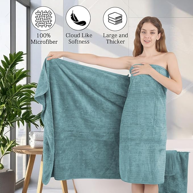 18 Piece Family Bath Towel Set Include 6 Bath Towels,6 Hand Towels and 6 Washcloths Soft Bathroom Towel with Hanging Loops,Highly Absorbent Quick Dry Towels Set for Bathroom,Hotel and Spa-Turquoise