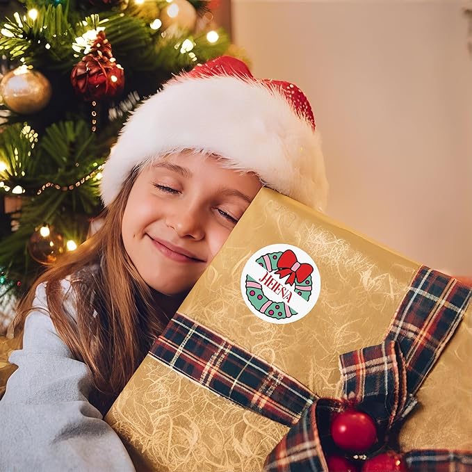 Personalized Christmas Stickers, Custom Name Waterproof Christmas Gift Tags for Gift Box Holiday Decorations, Stockings, Party Favors (Initial 2)