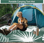 Waterproof Outdoor Rug 6x9 ft, Reversible Plastic Straw Mat with Leaf Pattern, Large Floor Mat for Patio, Camping, Picnic, Backyard RV, Deck, Dark Green