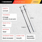 Sandbaggy 16d Duplex Nails (3.5" Long) - Temporary Construction, Concrete Forms, Scaffolding - 8 Gauge Steel - Smooth Shank, Flat Head - Removable/Reusable (20000)