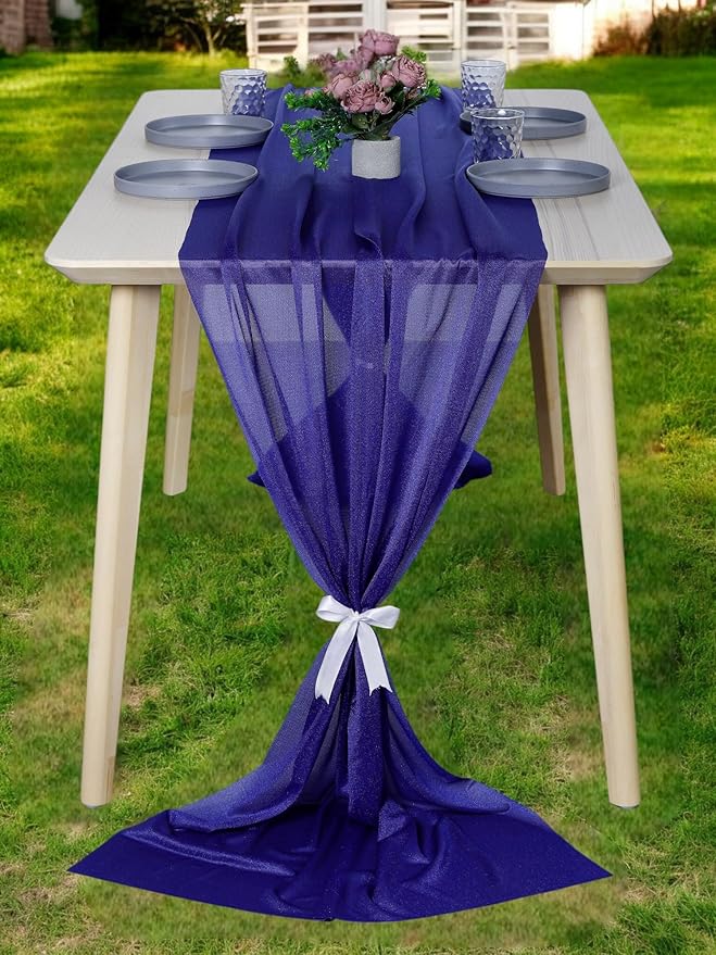 MDS Halloween Chiffon Table Runner - 25 Pack, 29 x 170 Inches, 14ft Each - Sheer Spooky Table Runners for Haunted House Parties, Trick-or-Treat Tables, Witchy Décor, Wedding & Events - Royal Blue