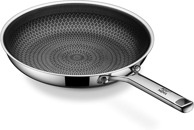 Non Stick Frying Pans Hybrid Ceramic, 12 Inch Tri-Ply Stainless Steel Skillet, Non-Toxic, PFAS/PFOA/PTFE Free, Metal Utensil Safe, Dishwasher & Oven Safe, Induction Compatible