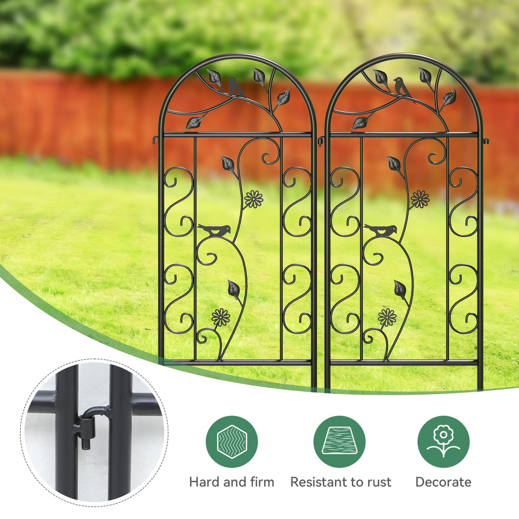 Ultym 2-Pack 87" x 20" Daisy & Bird Arch Black Metal Garden Trellises