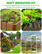 250FT Drip Irrigation System for Garden - 50FT 1/2" Main Tube & 200FT 1/4" Branch Tubing, Brass Splitter, Quick Connect Design, Perfect for Outdoor Plants, Raised Beds, Greenhouses