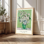 FASWQ Wood Framed Monet Van Gogh William Morris Wall Art, Grass Botanical Wall Decor, Mid Century Impressionist Canvas Paintings, Modern Green Landscape Poster Print for Living Room Bedroom 12"x16"x3