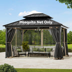 Covered Outdoor Gazebo Mosquito Netting Replacement Universal 4-Panel Sidewalls 11' x 13', Outdoor Gazebo Mosquito Nettings with Double Zipper, Replacement for Patio Canopy, Garden (Mosquito Net Only)