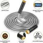 Garden Hose 50 ft, Stainless Steel Water Hose with 10 Function Nozzle Flexible, Heavy Duty, Lightweight, No-Kink, Pet Proof, Puncture Proof Hose Metal for Yard, Outdoor