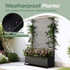 Metal Planter Box with Trellis Privacy Screen, Raised Garden Bed with Trellis & Wheels, Privacy Planters for Patio, Planter Box with Drainage Holes for Climbing Plants, Flower, 73"x 47"x 16", Black
