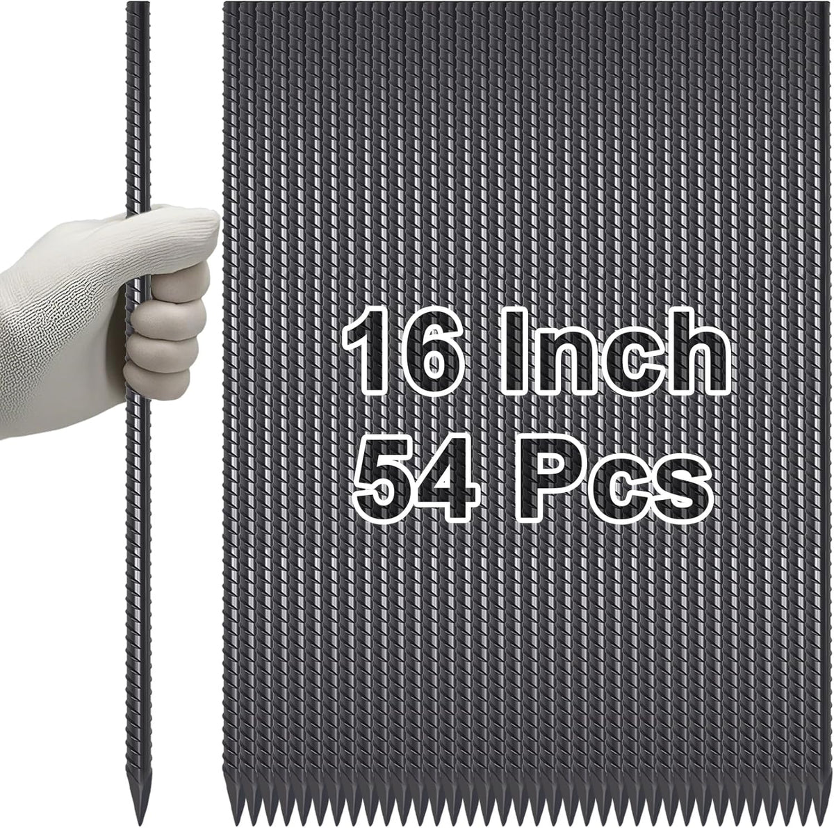 VVOKGO Rebar Stakes 16 Inches Ground Concrete Form Stakes (54pcs), Straight Metal Spikes Heavy Duty with Chisel Point End, 5/16" Diameter Steel Anchors for Fence, Concrete Timber, Garden Plants, Black