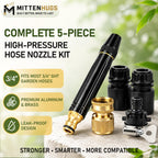High Pressure Hose Nozzle Metal Fits US Garden Hoses with 3 Spray Modes