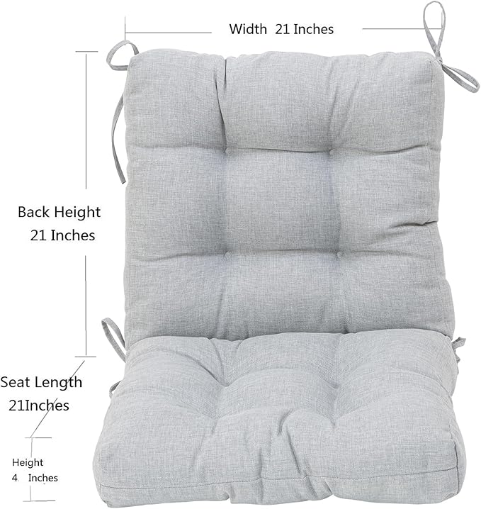 QILLOWAY Outdoor Chair Cushion for Patio Furniture, Waterproof Patio Cushions Set of 2 with Ties, Fade Resistant Replacement Pads for Outdoor Rocking Chairs,Silver,Grey