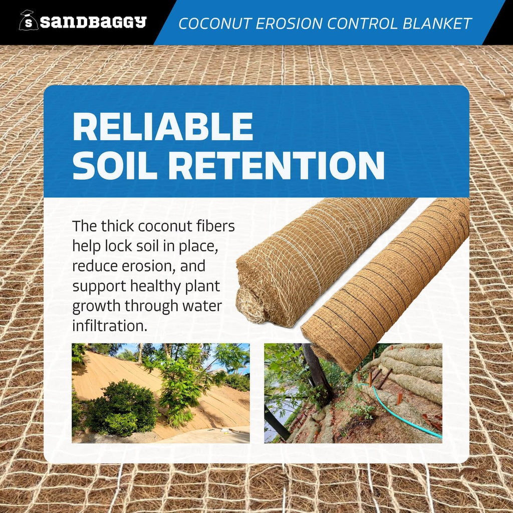 Sandbaggy Coconut Erosion Control Blanket – 3.75 ft x 120 ft Coir Mat for Soil Retention, Slope Stabilization, Plant Growth & Ground Cover – Ideal for Hillsides & DOT Projects - 1 Rolls (450 sq ft)
